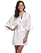 Produktbild Abollria Damen Morgenmantel Satin Kimono Kurz Braut Robe Hochzeits Roben V Ausschnitt Bademantel Brautjungfer Brautdusche Geschenk Wellness Junggesellenabschied, Weiß, XL