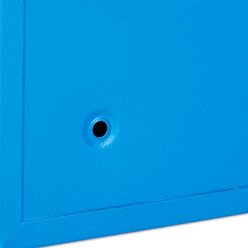 Relaxdays Briefkasten mit Namensschild, aus Metall, mit 2 Schlüsseln, Postkasten schmal, HxBxT: 30,5 x 21 x 7 cm, blau