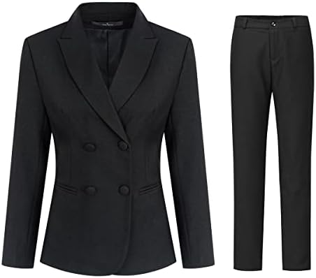 YYNUDA Women's Double Breasted 2 Piece Slim Fit Office Business Blazer Pant Suit Set for Work Black