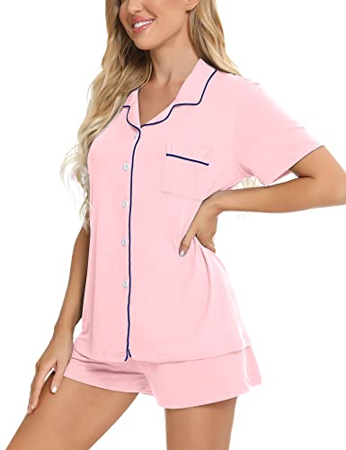 Image of SWOMOG Womens Button Down Pajamas Set Short Sleeve Sleepwear Bride Soft Pj Lounge Sets XS-3XL