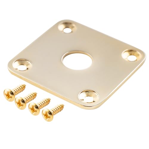 Musiclily Pro Metal Fondo Plano Jack Plate Cuadrado Placa Jack para Guitarra Estilo Epiphone USA Les Paul, Oro
