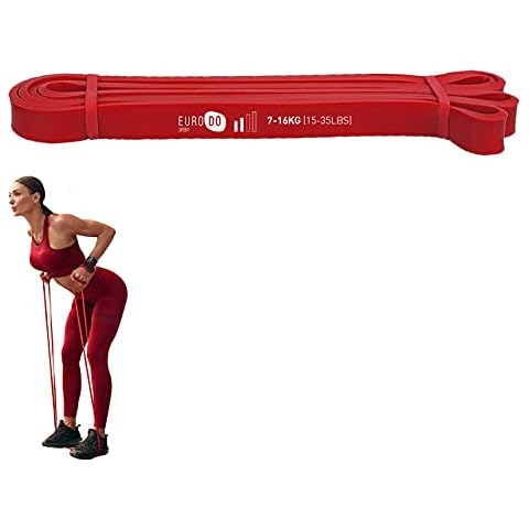 EURODO Elastic Resistance Band - Durable Pull Up Assist Band - Exercise Loop Band - Band for Gym, Powerlifting, Training, CrossFit, Stretching - for Men and Women (Red Medium) Cover