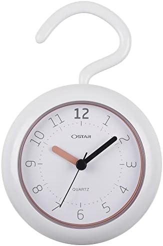 OSTAR Waterproof Bathroom Shower Clock, Analog Quartz Clock Hanging Stand Dual Purpose, One AA Battery Operated 4.72 inch Round Size
