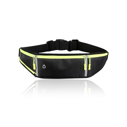 QUKAN Outdoor Sports Waist Bag, Black, Reflective, Waterproof, 3 Pockets, Suitable for Running, Fitness, Hiking, Cycling