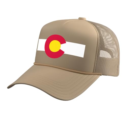 Colorado State Flag Colorado Pride Trucker Hat with Adjustable Mesh Back, Khaki
