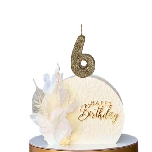Image of Wanna Party Number 6 Glitter Gold Candle for Birthday Decoration Items /Cake Toppers /Cake Decorations