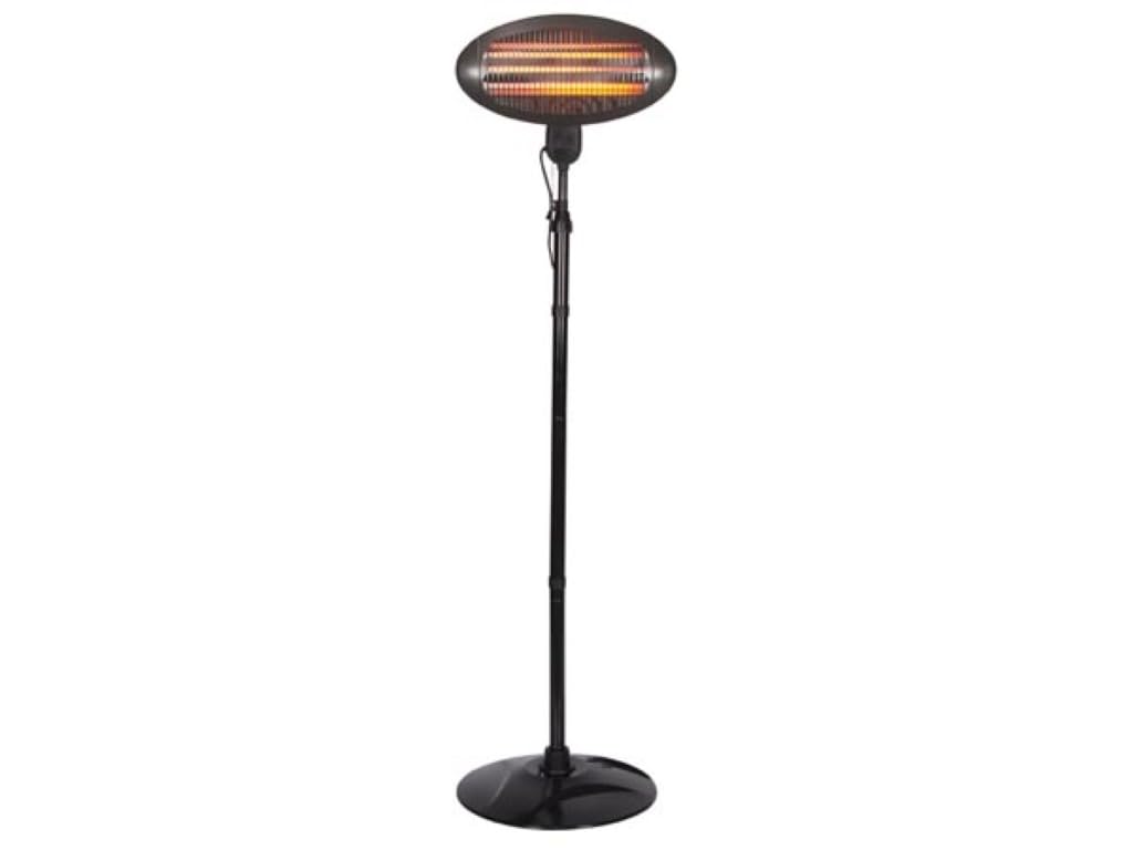 Perel Calentamiento de terraza de cirugía, 2000 W, cuarzo, con cable, protección contra la tapa, 3 niveles de calentamiento, altura ajustable, resistente a las proyecciones de agua, metal, negro