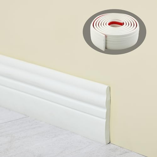 Hungbak Peel and Stick Foam Baseboard Trim, Chair Rail Finish Molding Panel, Caulk and Floor Strips for Home Decor (Beige, 5m x 10cm)