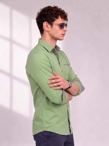 Image of Diverse Men's Cotton Shirt for Men | Regular Fit Full Sleeve Solid Casual Shirt with Spread Collar, Stylish Pocket Design, Standard Length | Formal Office Wear