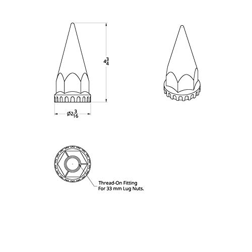 Image of United Pacific 10569CB Wheel Lug Nut Cover Set, 33mm x 4-3 /4 inch, Chrome, Super Spike, Thread-On