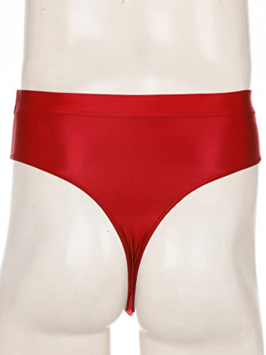 FEESHOW Mens Glossy High Waist Thong Solid Color Briefs Elastic Waistband Underwear Swimwear4