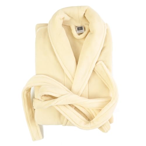 Image of Cotton Bolls Textiles Luxury Plush Microfiber Bath Robe For Men (XL, Cream) Shawl Collar Style Bathrobe With Long Sleeves Super Soft Highly Absorbent Fabric