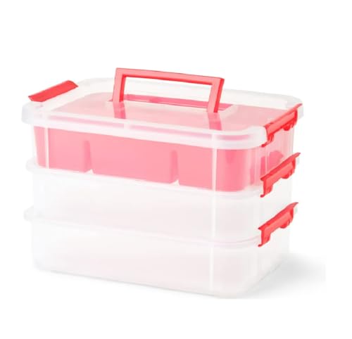 Image of KESI 4-Tiers Stackable Plastic Storage Containers - Portable Boxes for Arts & Crafts Supplies, Jewelry Making
