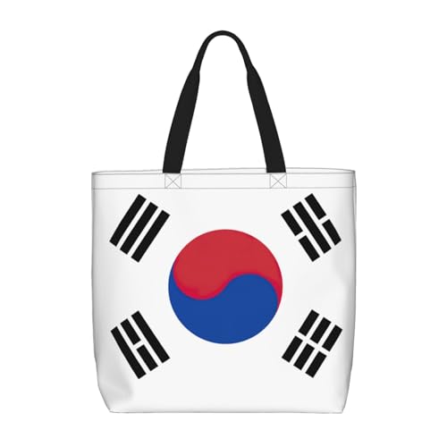 Flag Of Republic Of Korea Print Tote Bags, Large Capacity Zipper Shoulder Bag, For Shopping, Work, Daily