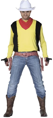 FIESTAS GUIRCA | Costume de Pistolero Adulte (52-54/L) - T-shirt, Gilet et Foulard - Costumes de Cow-boy du Far West pour Halloween, Carnaval et Fêtes de Cinéma - Idéal pour Hommes - Jaune et Noir
