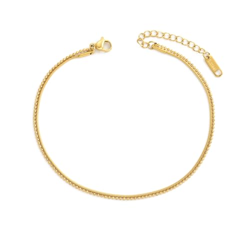 Image of Anklets for Women Dainty CZ Ankle Bracelet 18K Gold Plated Waterproof Boho Dot Star Moon Daisy Ocean Beaded Anklet Trendy Foot Jewelry