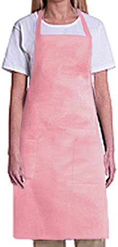 Bib Aprons-MHF Aprons-1 Piece Pack-2 Waist Pockets- New Spun Poly-commercial Restaurant Kitchen (Pink)