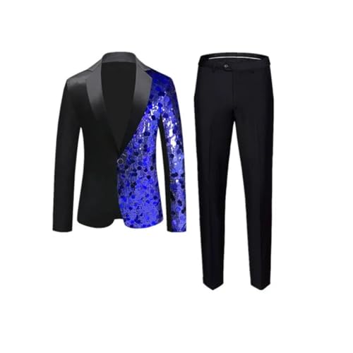 Men Sequin Suit Singer Stage Performance Dress Blazers and Trousers B XXS