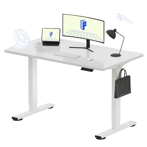 Image of FLEXISPOT EN1 One-Piece Standing Desk, Electric Adjustable with 4 Memory Presets, 176 LBS Capacity, Stable & Quiet, Seamless Desktop for Home Office & Dual Monitors, 48 inchx24 inch White(White Frame)