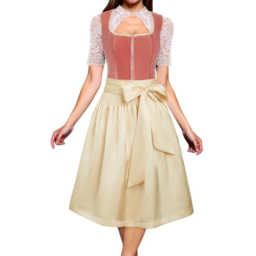 Dirndl femme 2 pièces chic avec robe courte et tablier en satin pour Oktoberfest