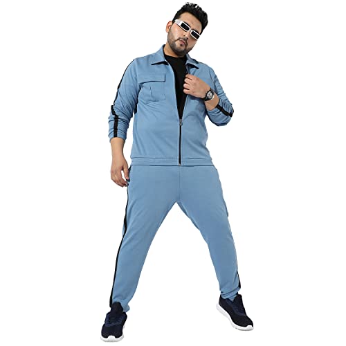 Image of Instafab Plus Men's Solid Blue Co-Ords Set For Casual Wear Regular Fit Cotton Blend Fabric Stretchable Clothing Set Crafted With Comfort Fit & High Performance For Everyday Wear