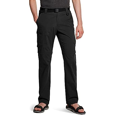 CQR Men's Convertible Cargo Trousers, Water Repellent Hiking Bottoms, Zip Off Lightweight Stretch UPF 50+ Work Outdoor Pants, Lightweight Convertible Cargo Black, 36W / 34L Cover
