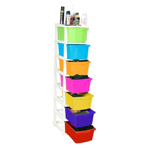 Image of 7 XL Plastic Modular Drawer System for Home, Office, Hospital, Parlor, School, Doctors, Home and Kids, Product Dimension When Asembeled (27Cmx32Cmx135Cm) (Multi, 7XL)