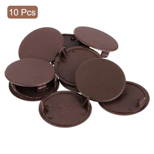 Image of uxcell 10Pcs Hinge Hole Covers, 40mm(1-9 /16 inch) Dia Plastic Concealed Hole Cover Round Flush Type Caps for Furniture Cabinet Cupboard, Brown
