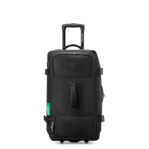 United Colors of Benetton Now - Bolsa de lona con ruedas de dos ruedas, color negro, equipaje a cuadros de 24 pulgadas, Negro -, Checked Luggage 24 Inch, ¡Ahora! Bolsa de lona con ruedas de dos ruedas