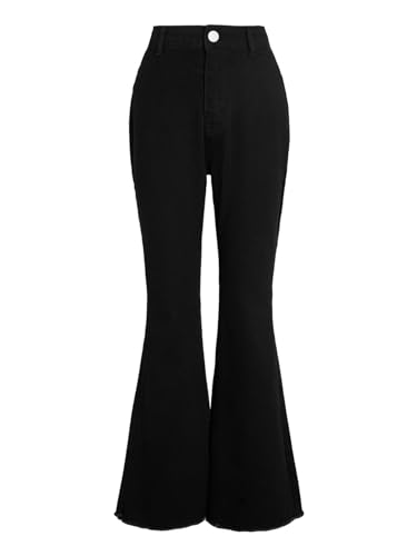 Milumia Girl's Raw Hem Flare Jeans Long Bell Bottom Wide Leg Denim Pants with Pockets