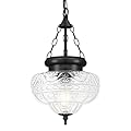 OIYIO Vintage Pendant Light - Matte Black Pendant Lights Kitchen Island with Floral Glass, Hanging Lighting Fixtures with Adjustable Hanging Chain for Kitchen, Island, Dining Room, Entryway
