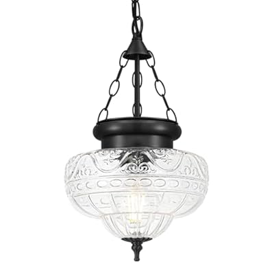 OIYIO Vintage Pendant Light - Matte Black Pendant Lights Kitchen Island with Floral Glass, Hanging Lighting Fixtures with Adjustable Hanging Chain for Kitchen, Island, Dining Room, Entryway