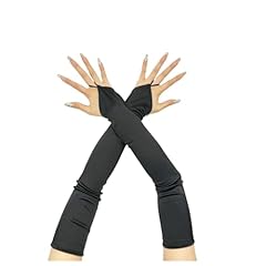 Black -Elbow Length Satin Fingerless Gloves