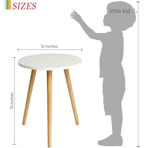 Image of Brown Art SHOPPEE Round Side Table, Small End Table for Living Room, Modern Wood Accent Table Coffee Side Table with Wood Legs for Small Space, Easy Assembly,(12Dx13H Inches) (White)