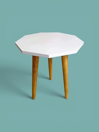 Image of Modern Octagon Side Table with 3 Wooden Legs, Minimalist End Table /Coffee Table for Living Room, Bedside Nightstand for Bedroom, Balcony & Small Spaces