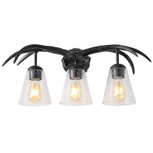 Image of JONATHAN Y Wyatt 25.5 inch Antique Black 3-Light Faux Antler Vanity Light