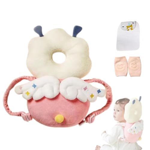 Baby Head Protector Backpack, Toddler Baby Head Protection Backpack with Baby Knee Pads Alarm Function for Walking &amp; Crawling, Soft, Breathable and Wearing Safety Baby Head Protector (Pink Fairy)
