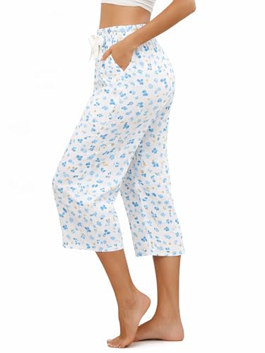 Image of Kabento 2 Pack Womens Pajama Pants Capri Sleep Lounge Pants Drawstring Pj Bottoms with Pockets