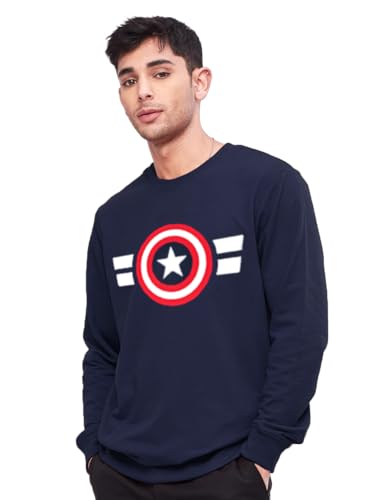 Image of LEOTUDE Men's Loopknit Slim Fit Round Neck Printed Sweatshirt (Color Navy)