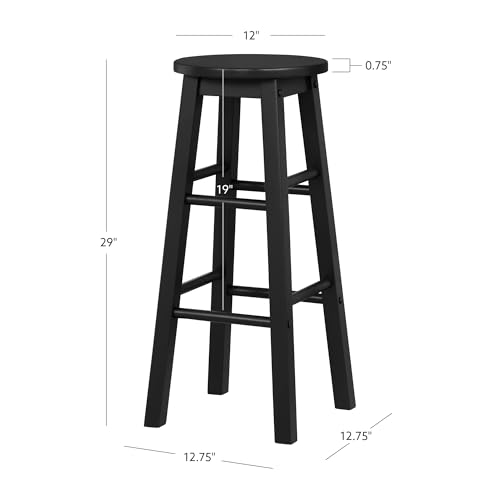 Image of Linon Zeke Black Solid Wood Backless Round Barstool with 29 inch Seat Height