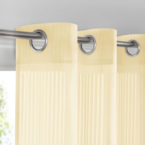 Image of Beige Sheer Curtains for Living Room 63 inch Length 2 Panels Set, Grommet Semi Sheer Light Window Treatments for Bedroom,42W x 63L (2 Panels)