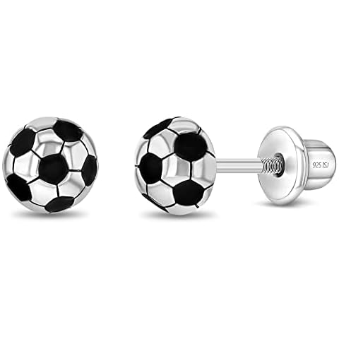 925 Sterling Silver Enamel Soccer Ball Screw Back Earrings For Little Girls & Preteens - Stylish Soccer Ball Enamel Earrings For Young Girls - Sporty Accessories For Little Girls in Soccer Cover