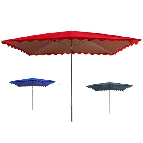 Rectangular Garden Parasol 200x200/300x250/400x200cm, Folding Polyester Patio Umbrella, 4/6 Ribs, Sun & Rain Protection, Outdoor Canopy (Red, 2x1.5M, 4 Ribs)
