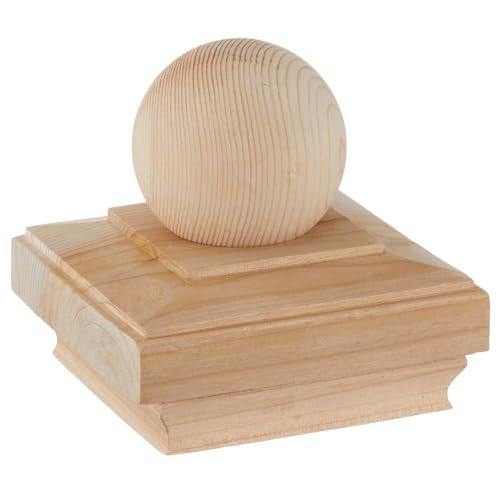 Image of Hosuly 1 Pcs 4x4 Inch (Actual 3 x 5 /8) Wood Post Caps with Ball Finial Decorative, Cedar Newel Wooden Post Caps Classic Style for Outdoor Fences, Decks, Mailboxes, Garden