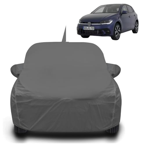 Image of Auto Hub Waterproof Car Cover Compatible with Polo New with Antenna & Mirror Pockets, Soft Cotton Lining, Polo Car Cover Waterproof, Grey