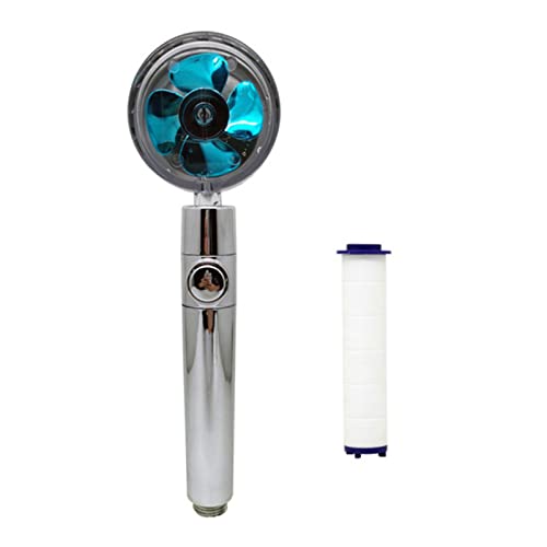 DERCLIVE Cabezal de ducha de mano de alta presión, turbo, ventilador hidráulico, cabezal de ducha con filer, plateado + azul Cover