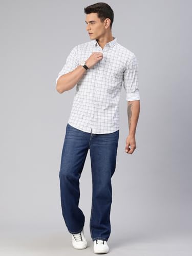 Image of Majestic Man Comfort Slim Fit Spread Collar Small Checked Cotton Casual Shirt
