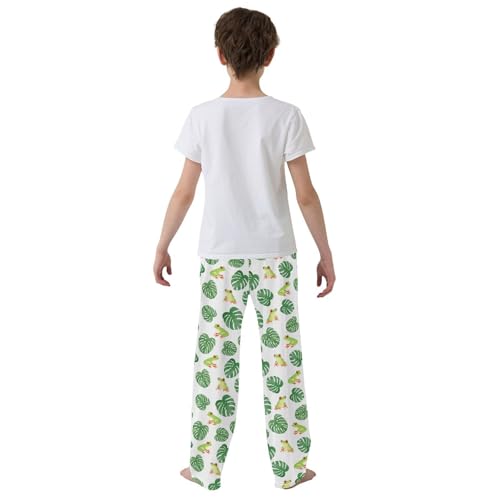 ZZXXB Frog Palm Leaves Boys Long Pants Soft Trousers Elastic Waist Kids Lounge Bottoms with Pockets S-XL3