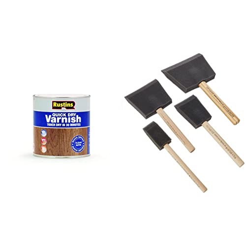 Rustins Quick Dry Varnish Clear Satin 1l & PBRUSHPACK Foam Brushes