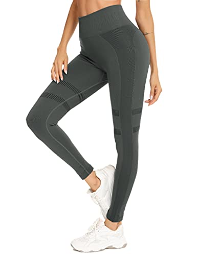 Ticioeke Damen Sport Leggings, Sporthose Damen Leicht, Hüftheben Yogahose, Sport Fitness Workout Leggins Stretch Yoga Hosen Pants für Fitness, Yoga, Training, Täglichen DunkelgrauL Cover